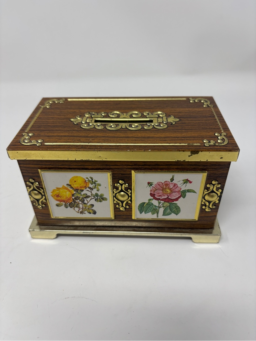 Vintage Blue Bird Confectionary Tin Coin Piggy Bank Floral England